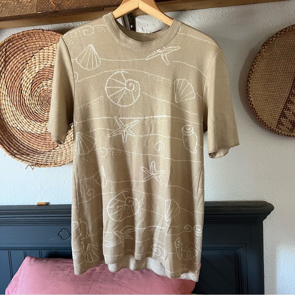 Vintage neutral coastal seashell shirt by scala-large